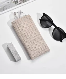 Minimalist woven glasses case portable storage bag unisex anti-pressure eyewear pouch beige.