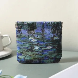 Monet oil painting coin purse portable mini cosmetic makeup bag shrapnel lipstick pouch