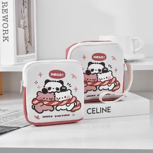 Cute cartoon animal pattern sanitary napkin pouch detail, portable mini cosmetic storage bag.