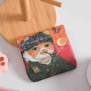 Mini squeeze pouch change purse with cute cat art design for coins earphones lipstick portable storage.