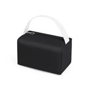 Portable black cosmetic bag with white handle, travel toiletry organizer for women daily use.