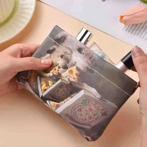 Mini squeeze coin purse lipstick storage bag with cute dog pizza art print design compact.