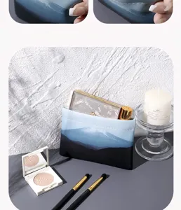 Mini portable cosmetic bag with automatic elastic closure, waterproof makeup pouch for daily use.