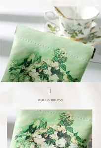 Vintage floral print cosmetic bag with metal frame kiss-lock closure, elegant toiletry pouch.