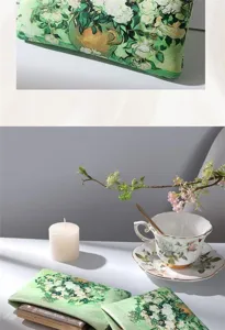 Detailed view of the green vintage floral cosmetic bag, perfect for daily makeup storage.