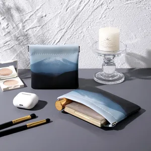 Waterproof PU Leather Makeup Bag Portable Mini Cosmetic Pouch Travel Toiletry Organizer With Mount Fuji Print For Women