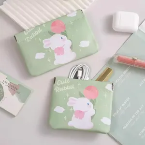 Groene schattige konijn print knijp portemonnee draagbare lipstick opbergtas handig