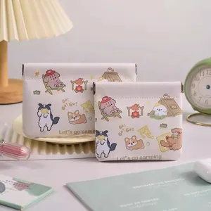 Draagbare PU Leer Cosmetische Tas Leuke Cartoon Dier Bedrukt Veerbelaste Automatische Sluiting Opbergtas Voor Reizen