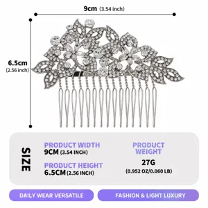 Peigne a cheveux floral en strass cristal pour femmes mariage de mariee accessoires argent