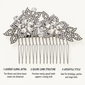 Detail peigne a cheveux floral strass, accessoire cheveux de mariee argente fete