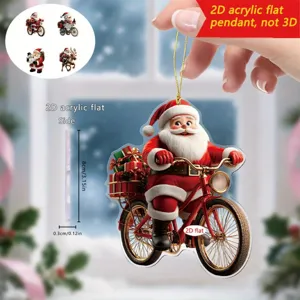2D acrylic Christmas tree ornament Santa Claus riding bicycle hanging decoration pendant