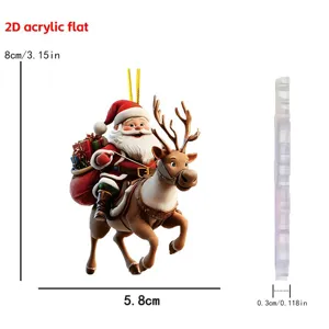 Christmas 2D acrylic Santa Claus reindeer hanging decoration for holiday party gift ornament