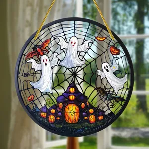 Halloween Acrylic Ghost Pumpkin Sun Catcher Window Hanging Decoration Colorful Ornament For Home Porch Garden Party Decor