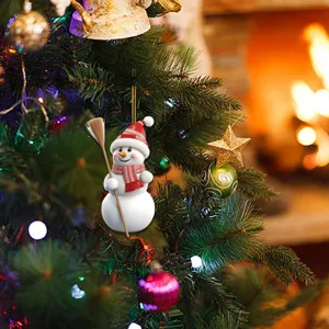 Cute Christmas snowman ornament with broom for tree hanging holiday home decor festive gift