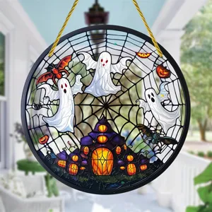 Halloween ghost acrylic suncatcher hanging spooky haunted house window porch garden decor.