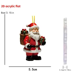 Christmas Santa acrylic flat ornament 2D hanging decoration with exact size details.