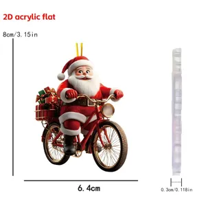 2D Acrylic Christmas Santa Claus Bicycle Hanging Ornament Tree Decor Flat Gift 8cm