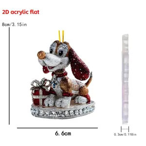 2D Acrylic Christmas Dog Ornament with Gift Box Tree Hanging Pendant Cute Holiday Decor