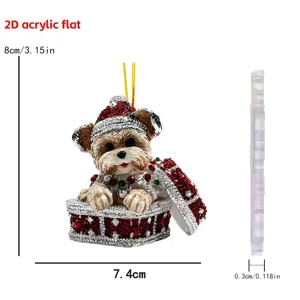 2D acrylic Christmas dog ornament detail showing dimensions thickness and front view.
