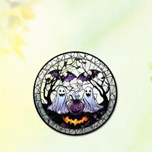 Halloween ghost acrylic window hanging suncatcher size and detail measurement chart.