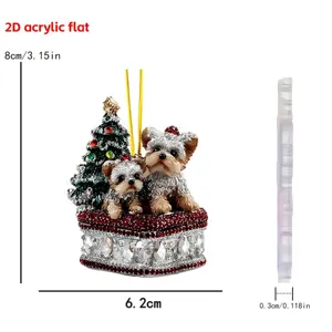 Christmas dog acrylic flat ornament rhinestone tree holiday party hanging decor gift 2D