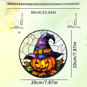 Halloween acrylic suncatcher round witch hat pumpkin pendant window home decor 20cm
