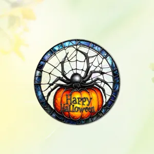 Detailed size specification chart of Halloween acrylic spider pumpkin window suncatcher decor.