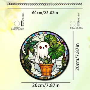Halloween ghost acrylic suncatcher detail view, hanging pendant size specifications 20cm