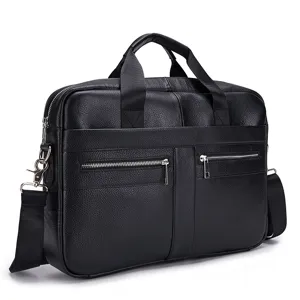 Borsa da lavoro uomo in pelle nera ventiquattrore 14 pollici borsa tracolla dettaglio