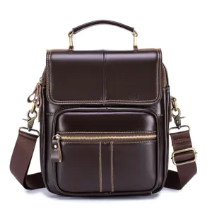 Men's Genuine Leather Crossbody Bag Business Casual Vintage Messenger Bag Top Layer Cowhide Shoulder Handbag For Men