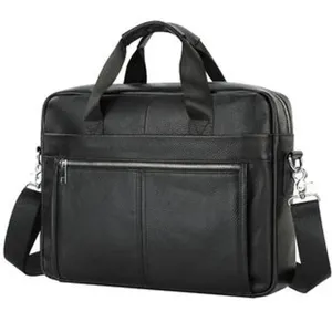 Black leather men's business briefcase laptop shoulder bag large capacity office travel work
