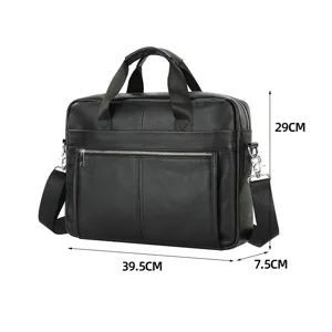 Men genuine leather briefcase business laptop messenger bag with 15 inch capacity and shoulder strap.