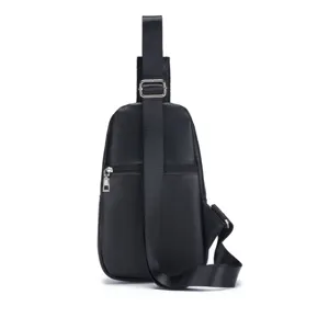 Men genuine leather chest bag casual retro single shoulder crossbody black cowhide bag
