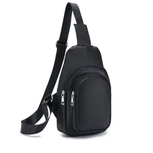 Men black leather chest bag casual single shoulder crossbody bag daily use durable pack