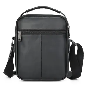 Genuine leather men shoulder bag detailed view, black crossbody business daily casual use