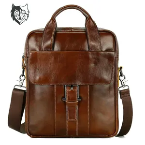 Genuine Leather Men Business Briefcase Top Layer Cowhide Handbag Laptop Bag Messenger Shoulder Bag For Commute