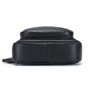 Men genuine leather chest bag detail view, top layer cowhide retro casual sling crossbody bag.