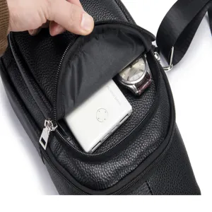 Men's genuine leather chest bag, top-layer cowhide single shoulder messenger cross body bag.