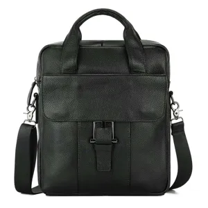 Genuine leather men's business briefcase, professional laptop shoulder bag for travel.