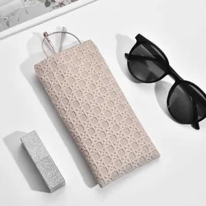 Beige woven texture glasses case portable storage pouch for men and women minimalist design
