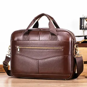 Men Genuine Leather Business Briefcase Vintage Large Capacity Laptop Bag Top Handle Satchel Bag For Commute Office Work