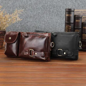 Sac banane en cuir veritable pour homme sac de poitrine multifonction retro vintage sport