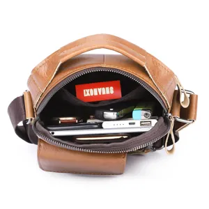 Men's genuine leather shoulder bag casual crossbody cowhide bag large capacity multi-pocket
