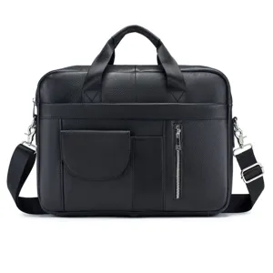 Men Genuine Leather Briefcase Business Laptop Bag Vintage Casual Crossbody Shoulder Bag Large Capacity Travel Handbag