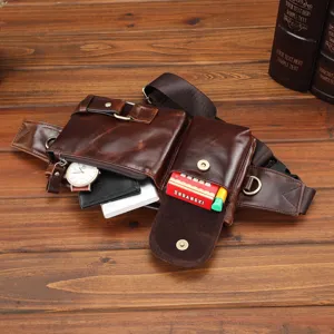 Sac banane homme en cuir veritable vintage sac de poitrine multifonctionnel sport plein air