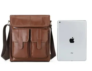 Vintage leather men's shoulder bag retro brown crossbody bag multi-pocket casual daily use