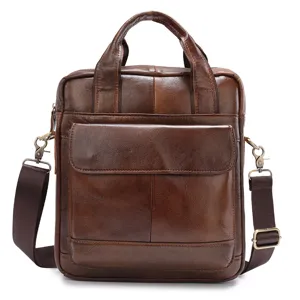 Vintage echt lederen heren aktetas schoudertas laptoptas zakelijke tas bruin mooi.