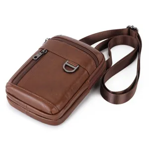 Stijlvolle echt lederen crossbody tas heren schoudertas compacte telefoontas bruin