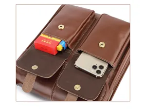 Mens vintage oil wax leather messenger bag casual cowhide shoulder bag with multi pockets.
