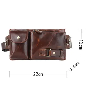 Sac banane vintage en cuir veritable pour homme, sac de poitrine multipoche sport.